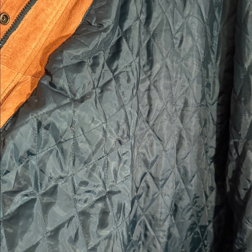 Vintage 1990s Dark Green Suede Jacket with Tan Accents Winter Fashion Coat 2X - Picture 14 of 17